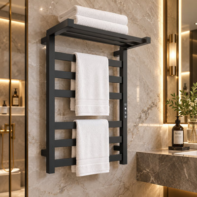 Wall Mounted Towel Warmer  Towel Heater Rack With Top Shelf 6 Bars Temperature Control 