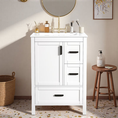 Meuble-lavabo moderne de 24 pouces avec lavabo en céramique, porte à fermeture douce, tablette à double couche