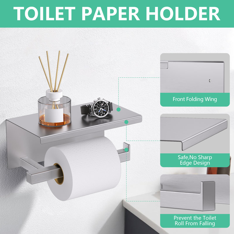 Porte-papier hygiénique mural pour salle de bain, Nickel brossé
