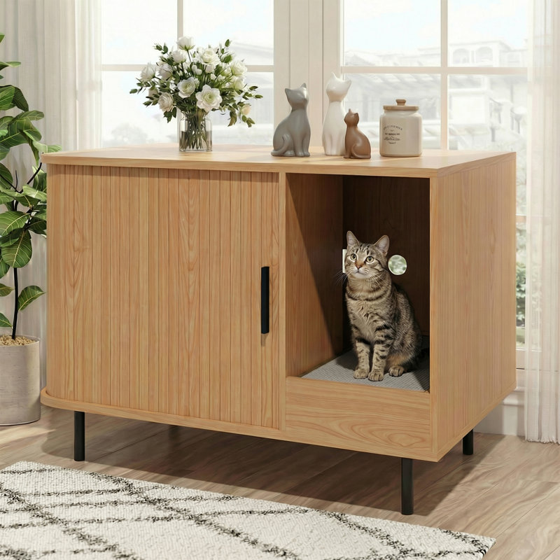 Enceinte de litière pour chat avec bloc-notes et porte coulissante