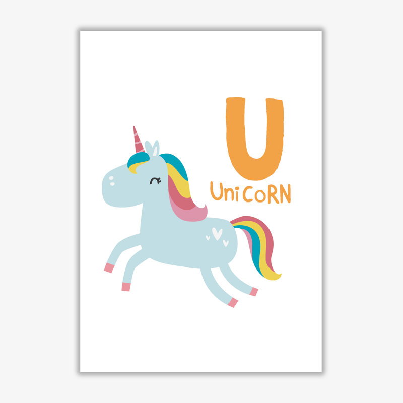 Alphabet Animals, U Is For Unicorn - Single Picture Frame Print, No Frame, 85 cm H x 60 cm W x 1 cm D