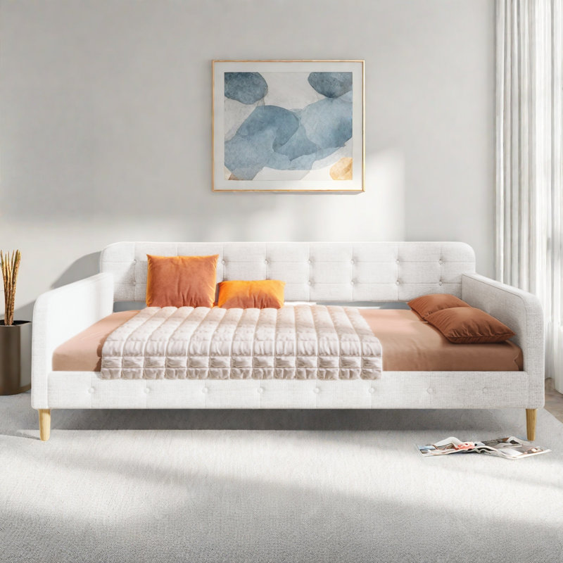 Lit de jour rembourré avec 4 pieds de soutien, Beige