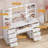 Makeup Vanity Table With Led Lighted Mirror, Power Outlet, 9 Drawers, 4 Shelves, 5 Jewelry Hooks-306265237-278625925