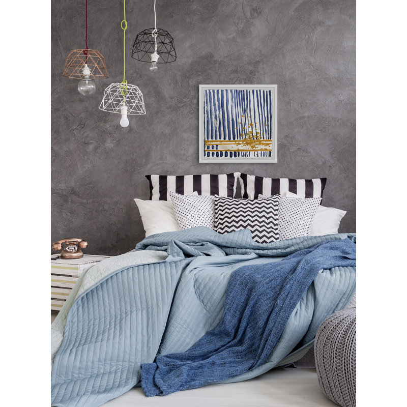 Golden Blue Stripes 1 Piece Single Picture Frame Painting, 51cm H x 51cm W