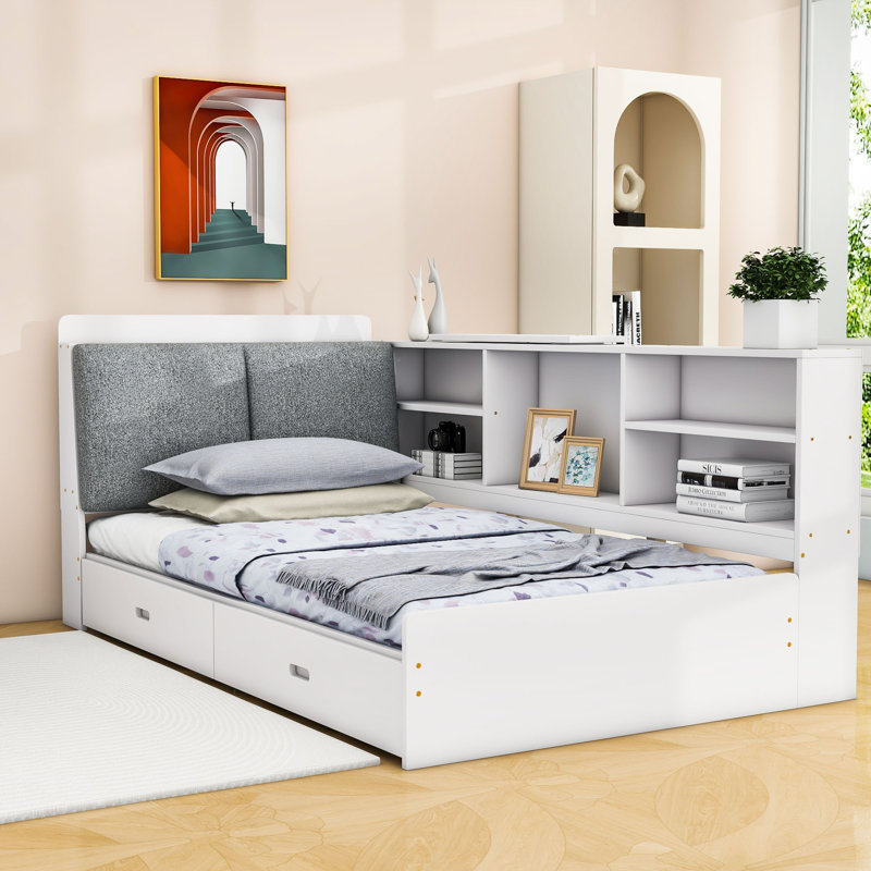Lit plateforme tapissier Marrah, Blanc