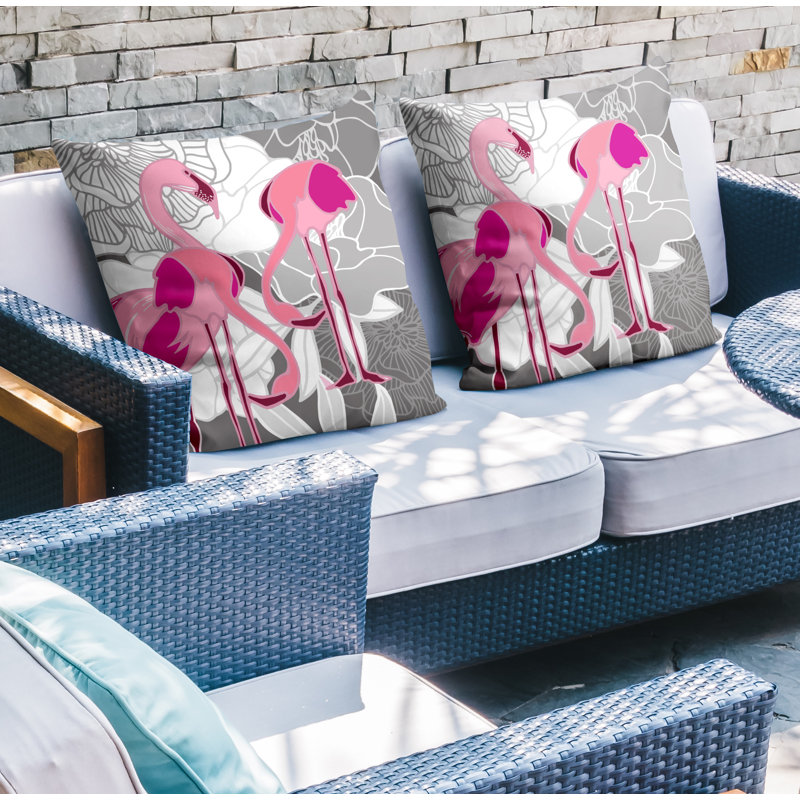 Oreiller carré intérieur / extérieur Mingo, L 15 po x H 15 po, Gris / rose