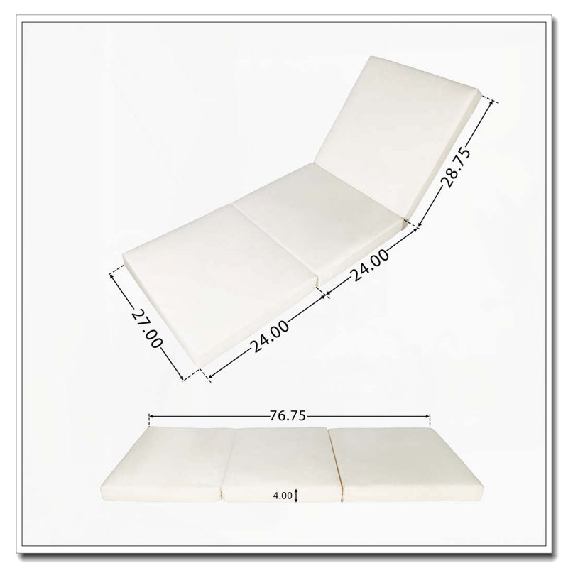 Solid Wood Lounge Chaise, Dark Gray+Cream 3-Fold Cushion