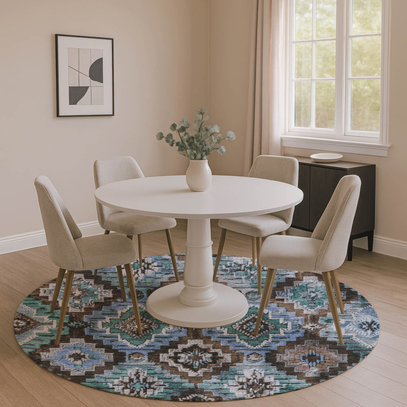 Tapis aztèque Jakiyra AMF1891 lavable à la machine de qualité supérieure, Rond 8 pi