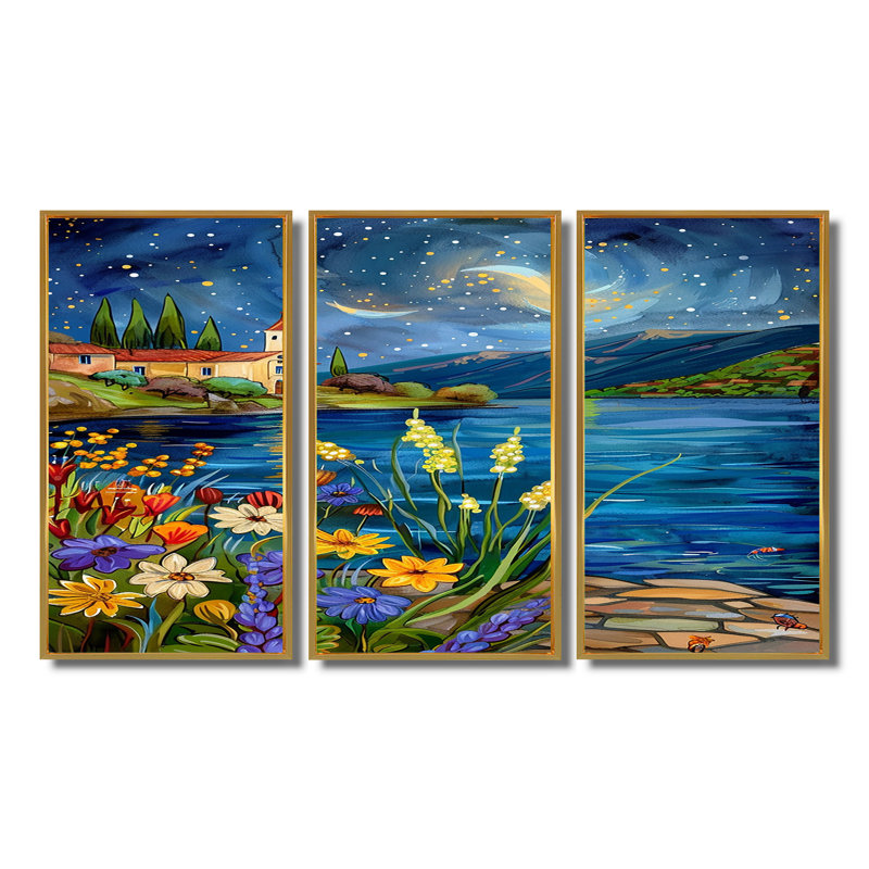 Noelie - River Wall Art Print Set, Gold Floater Framed, 32" H x 48" W x 1" D