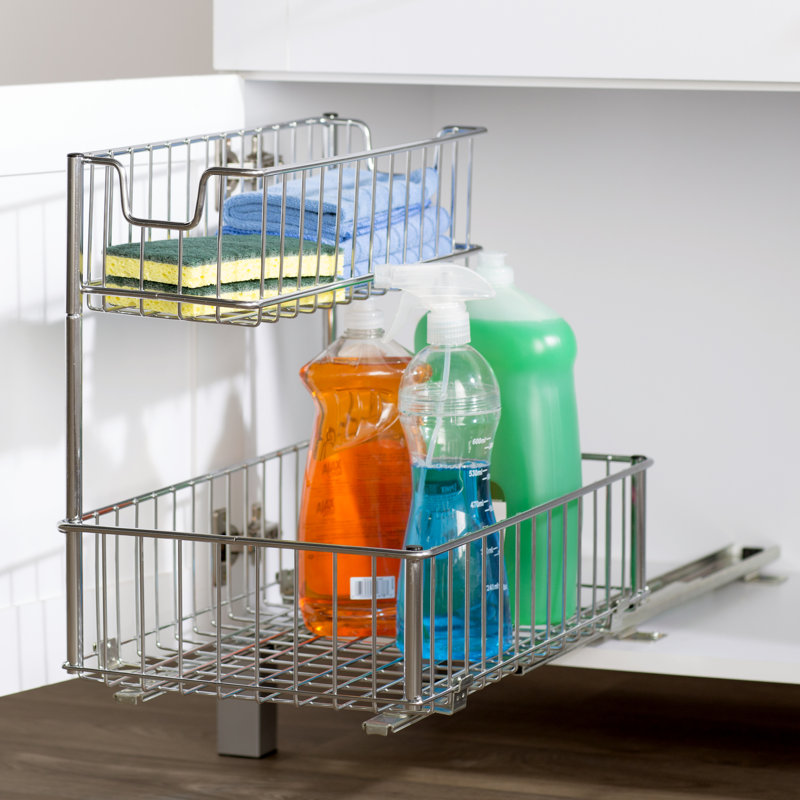Chrome Sliding Undersink Organizer with Two Baskets
