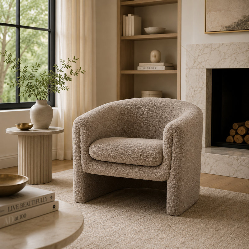 Chaise avec accoudoirs Danie, Mushroom Brown Boucle/Polyester Blend