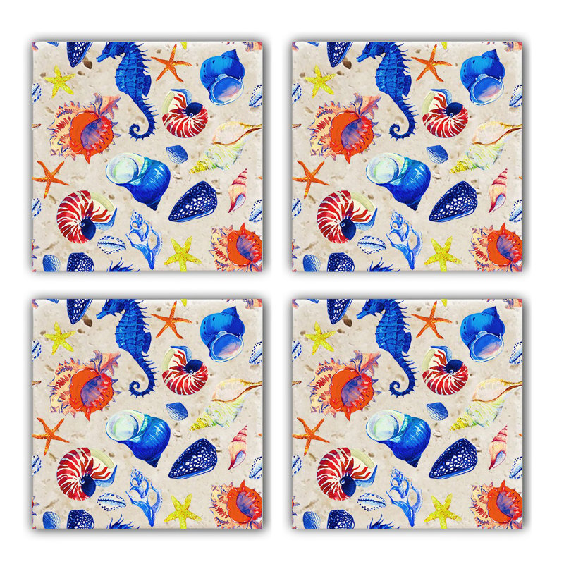 Premium Natural Stone Glass Mat Set (4 Pieces), 3.9 x 3.9 x 0.4 inches | 100% Natural Stone for Durability & Elegance | Perfect for Protecting Surfaces, Ideal for Home & Office Use, Stylish & Functional Design