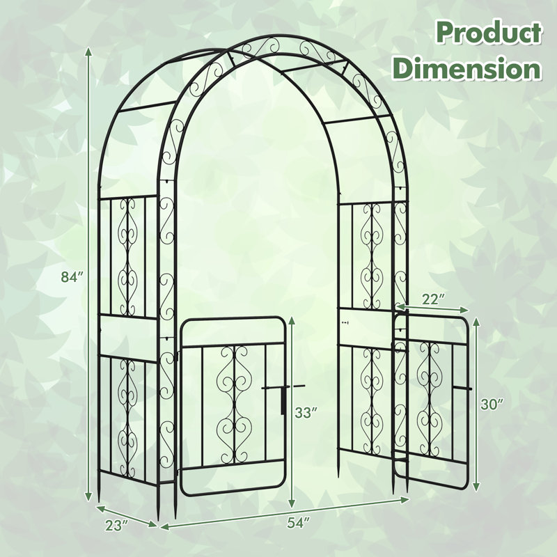 Tonnelle de jardin en métal robuste à treillis de 84 po avec barrière verrouillable Gymax