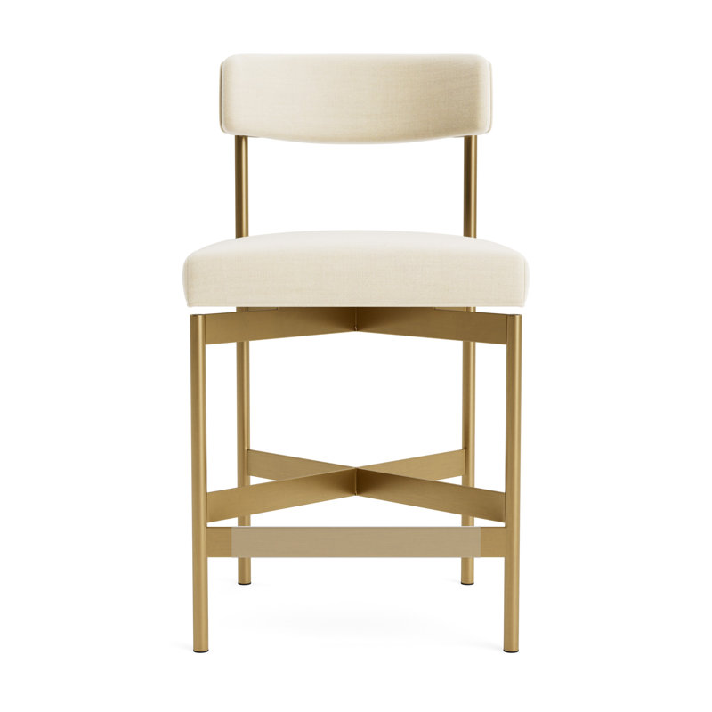 Remy Bar Stool, Counter Stool (25” Seat Height), Performance Linen - Cream, Brushed Brass
