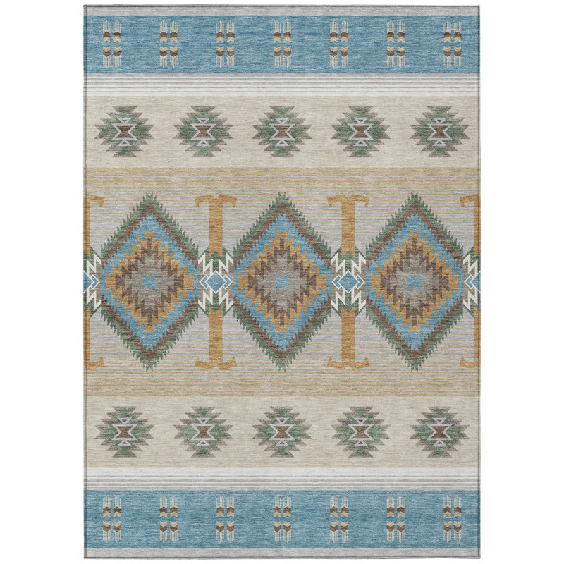 Machine Washable Indoor/Outdoor Chantille ACN2541 Lodge Rug, Teal, Rectangle 10' x 14'