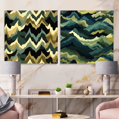 Camouflage vert et brun vague - ensemble abstrait d'art mural acrylique sur verre