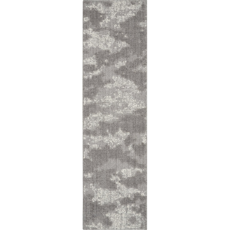 Tapis gris en polyester tissé à la machine, Tapis de couloir 2 pi 2 po x 7 pi 6 po