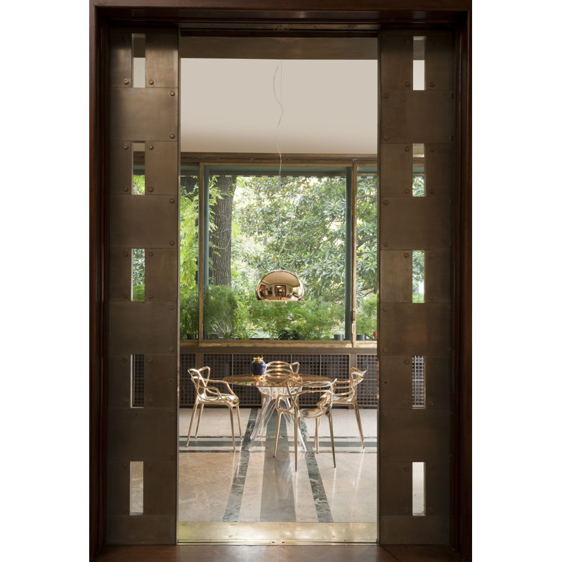 Sir Gio Round Glass Dining Table, Transparent, Bronze