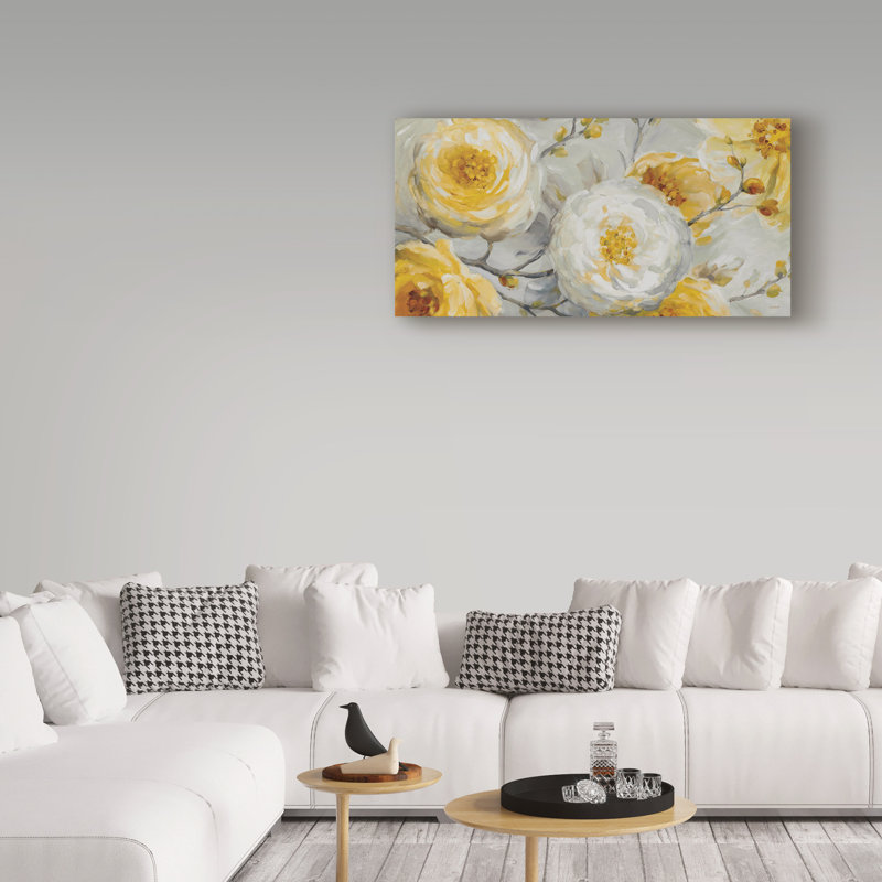"Sunshine Roses Gray" par Lisa Audit, reproduction d'art sur toile tendue, H 16 po x l 32 po x P 2 po