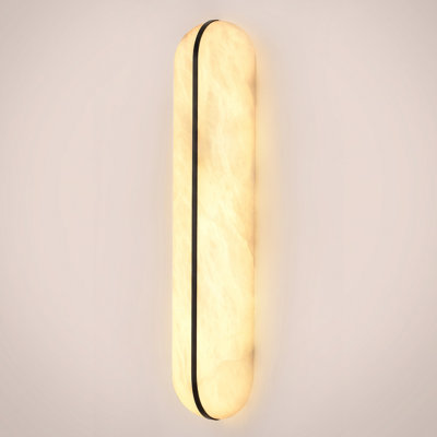 Modern Minimalist Led Linear Flush Mounted Sconce - Elegant Alabaster Texture With Gold Accent Strip