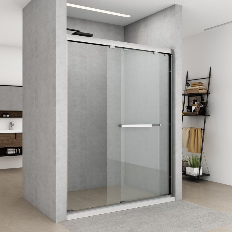 Porte de douche coulissante semi-encadrée l 56 "à H 76" x H 56 ", Nickel brossé