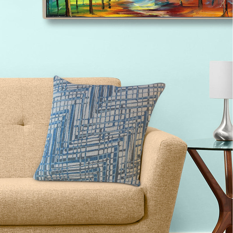 Oreiller géométrique Eadoin, 20 po x 20 po, Bleu, Coussin décoratif
