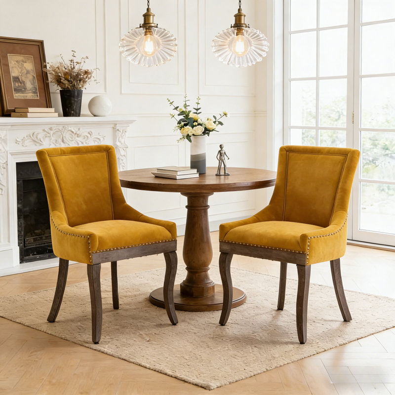 Ensemble de chaises en tissu, ensemble de 2, Doré