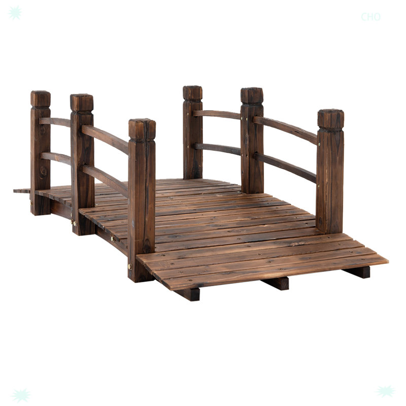 Fir Wood Garden Bridge Arc Walkway With Side Railings For Backyards, Gardens