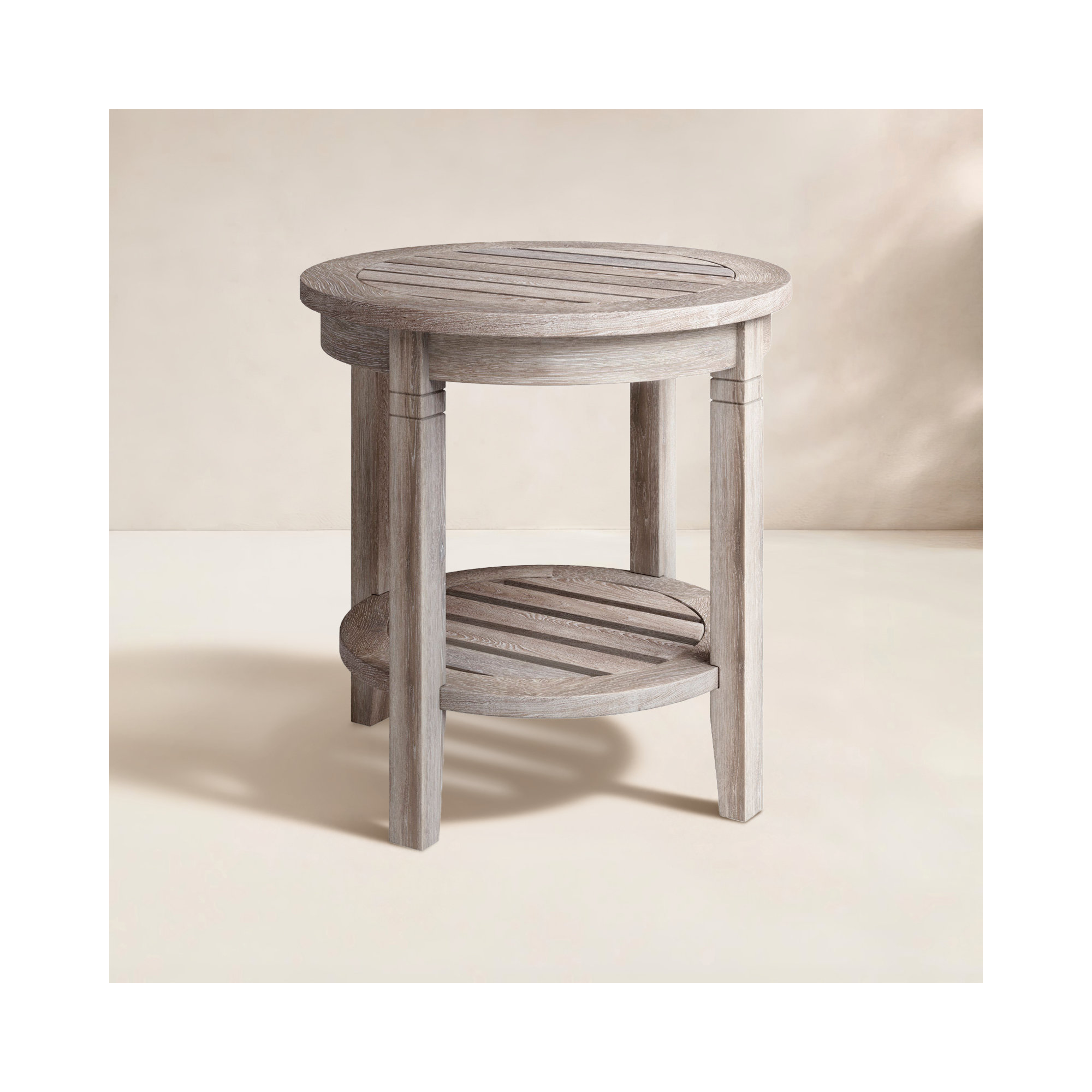 Colden Teak Outdoor Side Table, 18", Weathered Gray