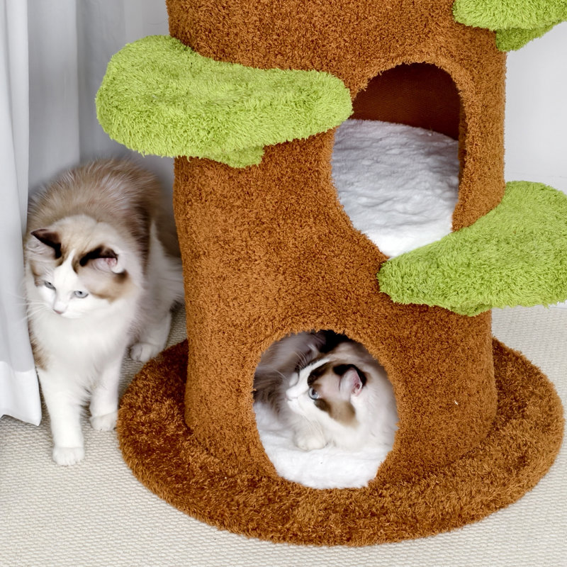 58.3" Tree-Inspired Multi-Level Cat Tree with Condo and Perches, Green/Brown tree-inspired design