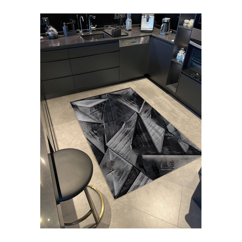 Tapis décoratif noir à motif géométrique vibrant à motif abstrait noir, Sous-tapis rectangulaire 4 pi 7 po x 6 pi 7 po inc