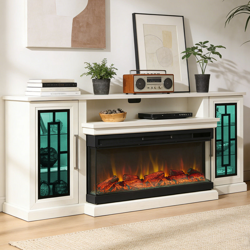 Meuble télé 75 po Highboy Electric Fireplace, Blanc patiné