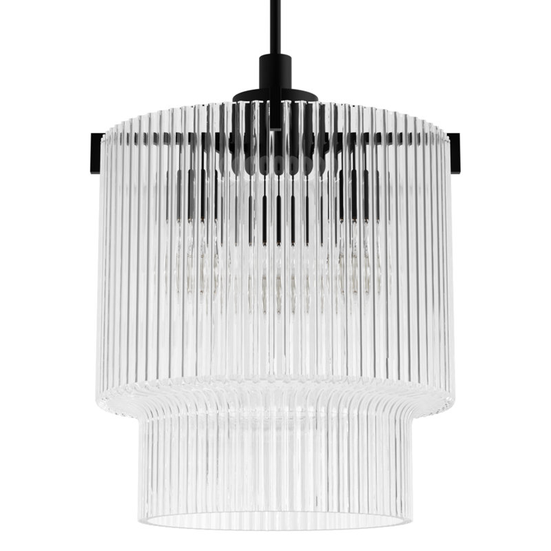 Ontario 3 Light Pendant Ceiling Light Fixture, Clear, Matte Black