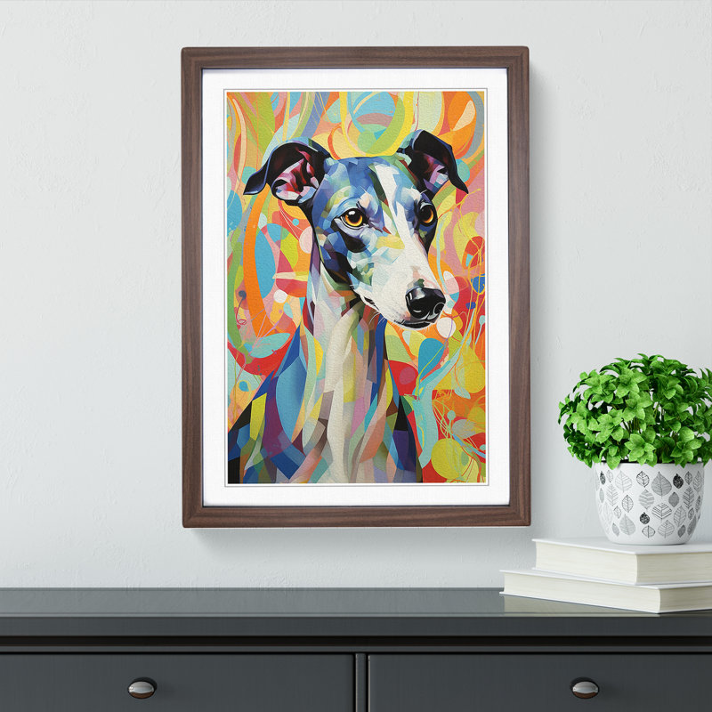 Whippet Hard Edge Painting - Framed Print, Walnut , 64cm H x 46cm W x 2cm D