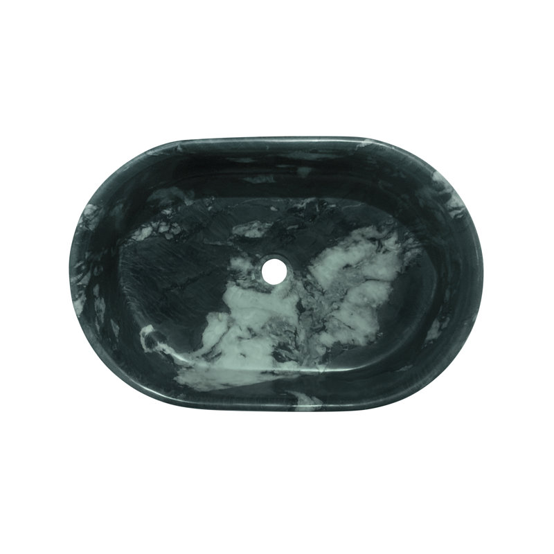 Selene Modern Natural Marble Vessel Sink With Unique Veining And Polished Finish, Green