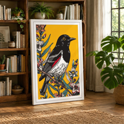Perched Cardinal Botanical - Wrapped Canvas