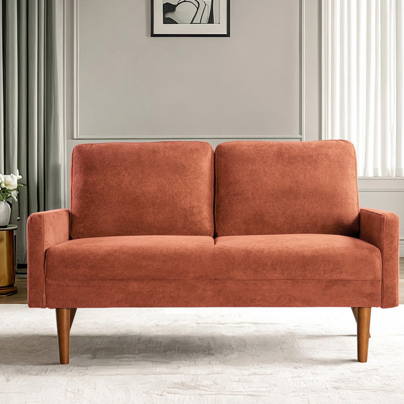 European Style Velvet Loveseat Sofa with Sleek Design, Pumpkin Orange