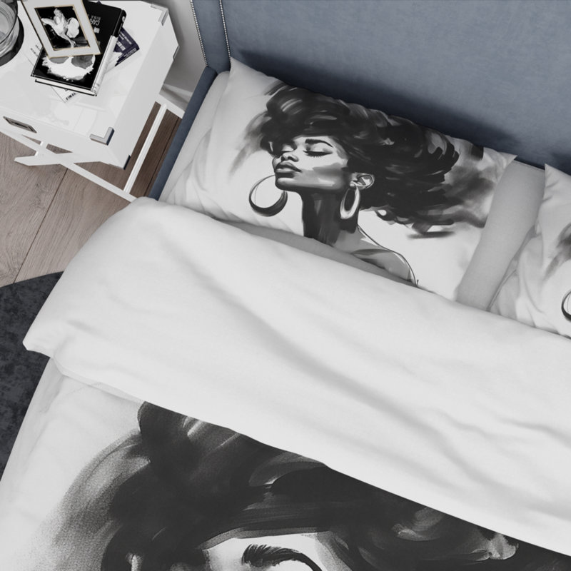 Ensemble de housse de couette en microfibre / polyester noir et blanc, Housse de couette pour grand lit et 2 taies décor