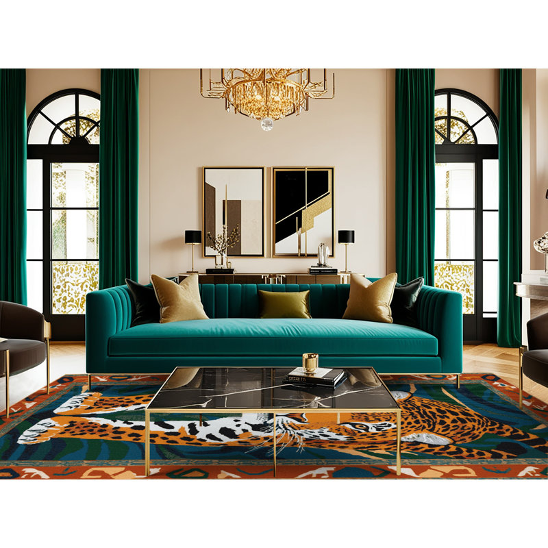Washable Brazilian Jaguar Big Cats Area Rug, Square 6'