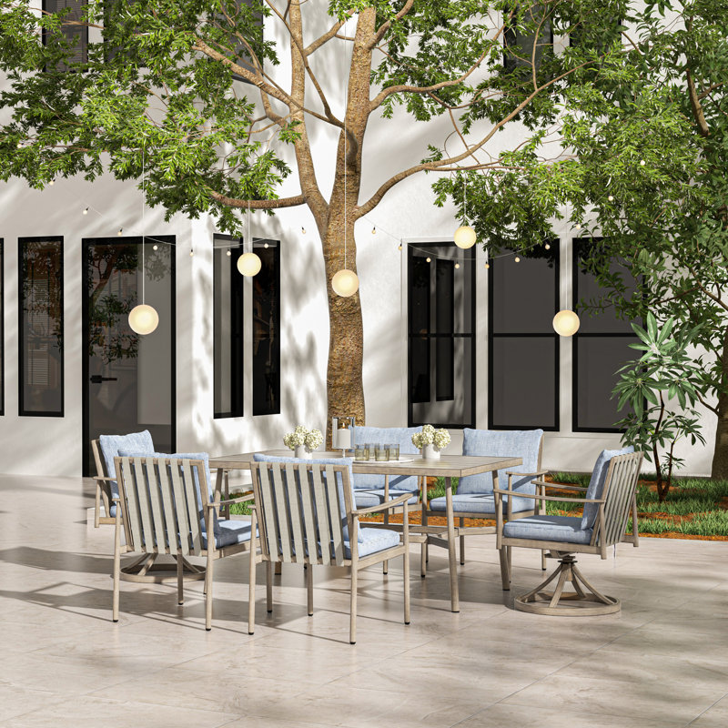 Ensemble repas extérieur pour 7 personnes 36,2 Mariène, Beige, Bleu