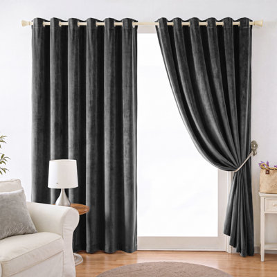 Myron Heavy Crushed Velvet Eyelet Room Darkening Thermal Drape Curtains