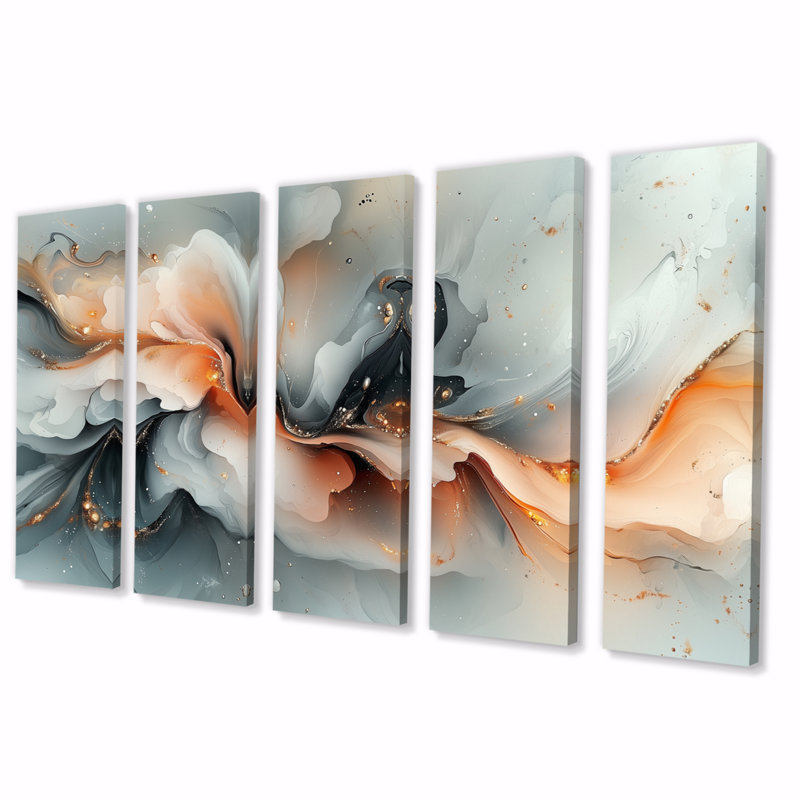 Géode abstraite rose et gris en forme de marbre I - ensemble d'art mural en toile marbrée, H 28 po x l 60 po
