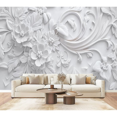 Papier peint auto-adhésif de style scandinave à motif de carreaux adhésifs floraux imperméables et résistants à la chaleur H 69 po x l 96 po, papier peint amovible en PVC, art mural pour salon de chambre à coucher