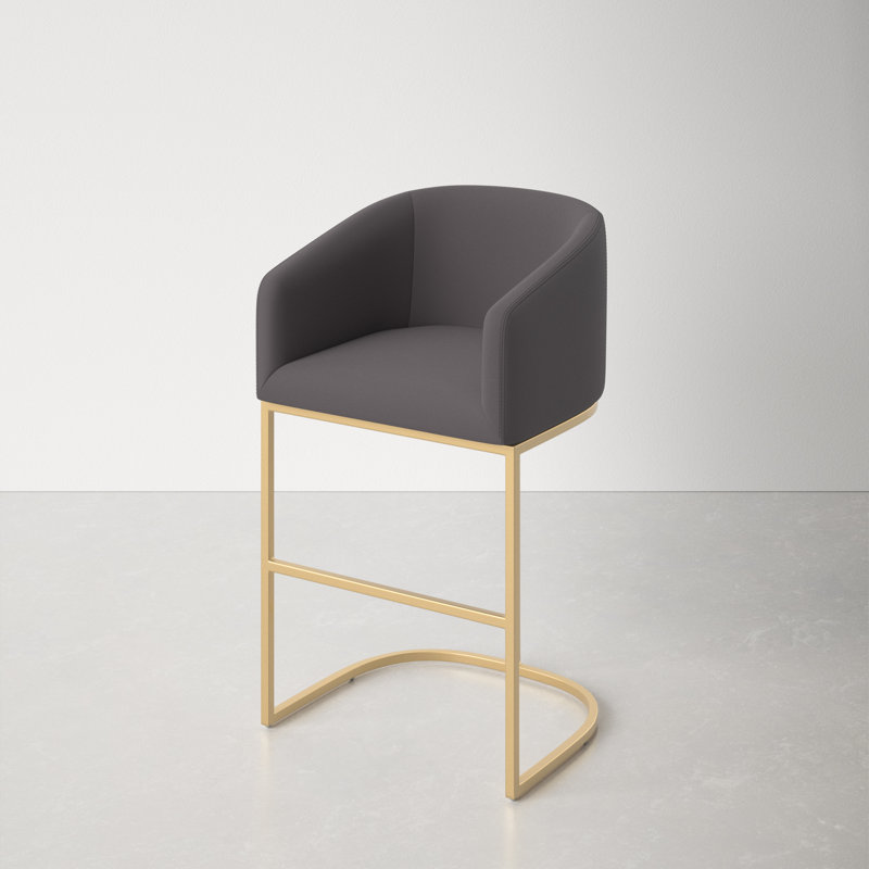 Vinnie Upholstered Counter Stool with Metal Frame, Counter Stool (26" Seat Height), Gray, 3