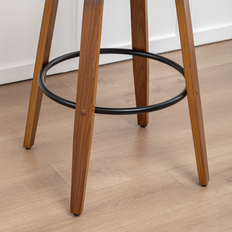 Modern Swivel Upholstered Counter Stool With 360° Swivel, Barrel Seat & Curved Backrest, Brown, Bar Stool (30" Seat Height)