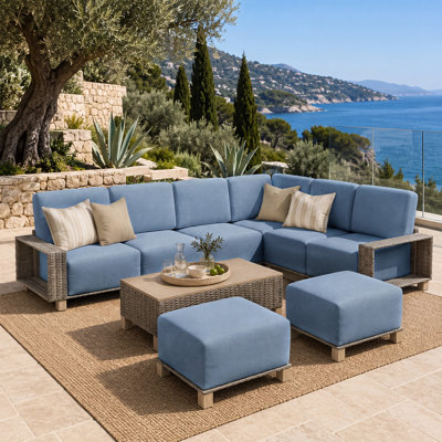 Canapé d'angle extérieur en résine tressée de 9 pièces avec coussins de 20 cm et design modulaire