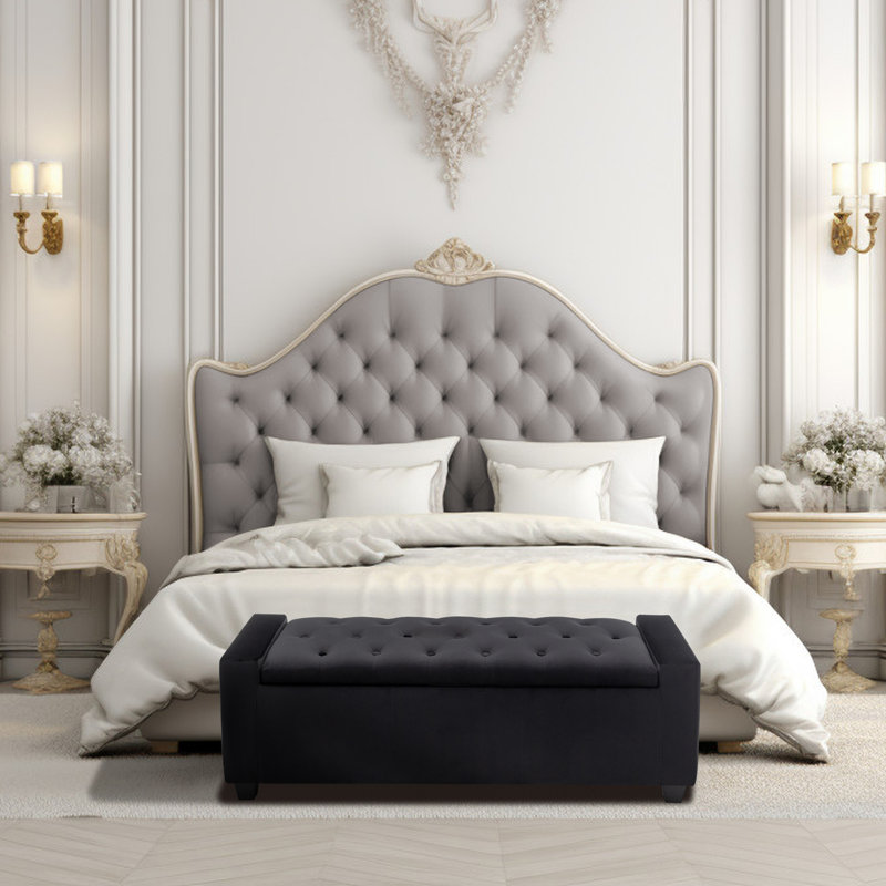 Banc de rangement rembourré en velours Muneeb, Noir