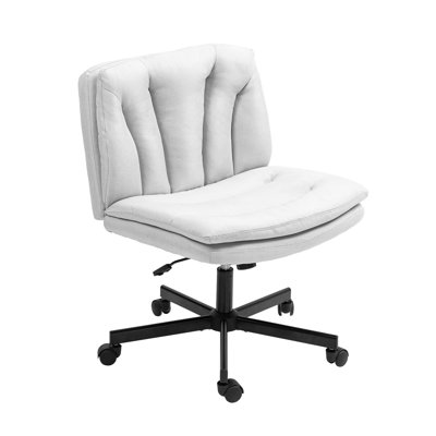 Criss Cross Legged Ergonomic Home Office Desk Chair, Armless Wide Computer Seat Comfy Vanity Chair With Casters