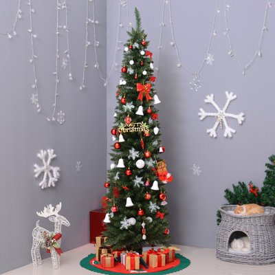 HOMCOM Pencil Slim Artificial Christmas Tree with Study Stand Tips Green
