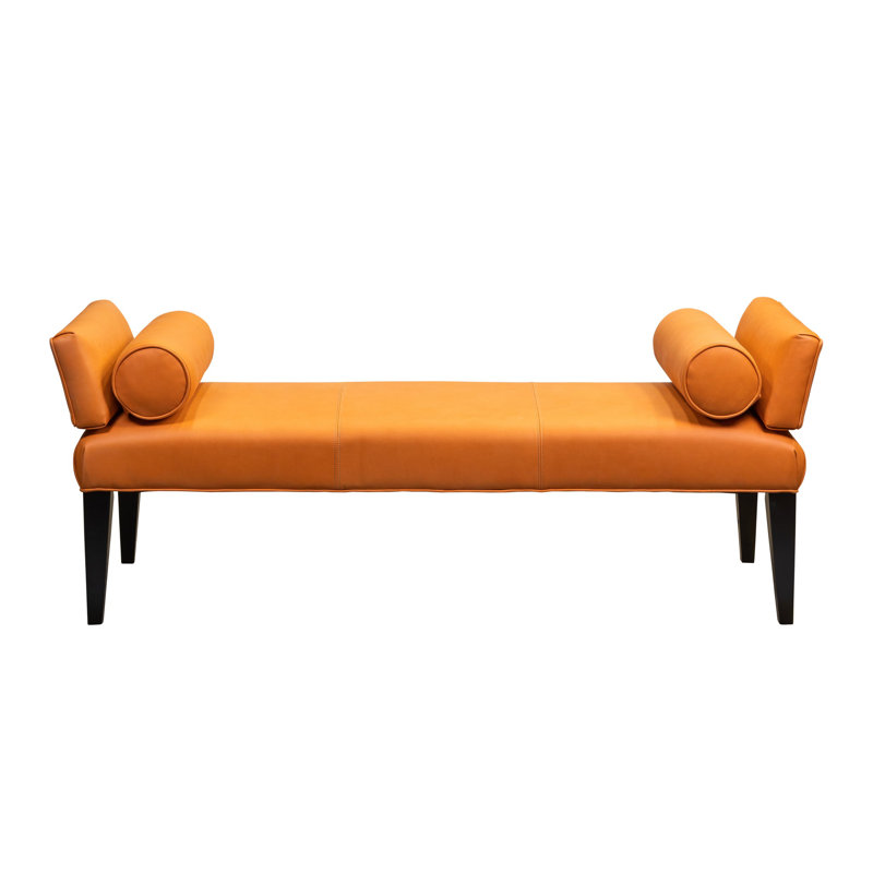 Pimlico Upholstered Leather Bench, Black, Anniston Tangerine